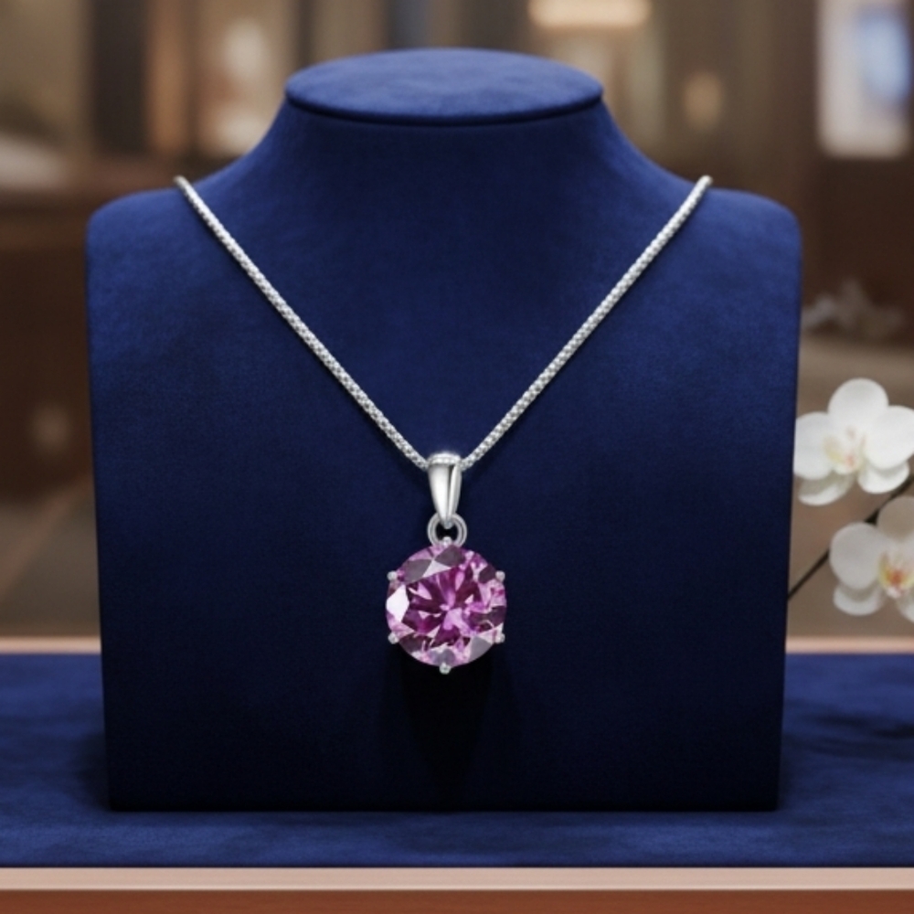 Moissanite Sakura Pink Pendant Necklace